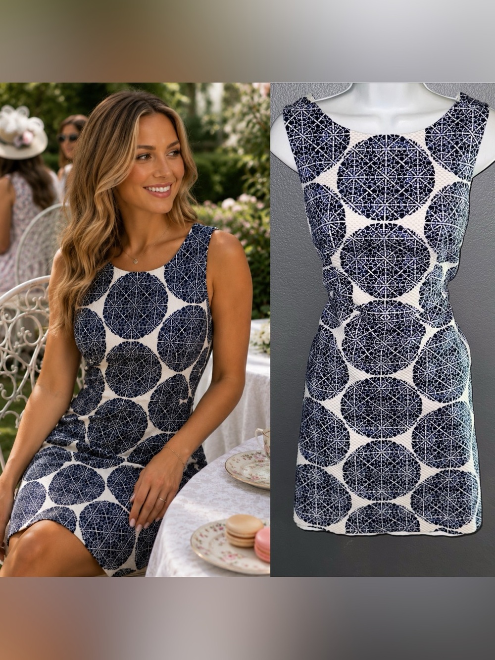 The Limited White & Blue Cotton Sleeveless Mini Dress Womens Small 6